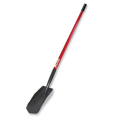 4" Box Style Trench Shovel Long Handle Fiberglass Handle, Red