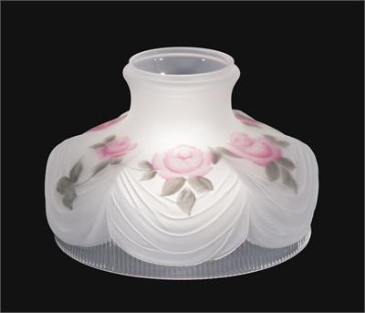 10" Coleman Style #322 Hand Painted Roses Glass Lamp Shade #01099 This quality reproduction of the Coleman #322 Shade features hand-painted pairpoint design of Roses in muted pinks and garland/foliage in greens on the inside of the shade. The combination of frosted and clear glass allows for the maximum light output, wh