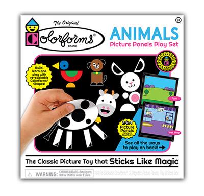 Colorforms Animals Picture Panels Play Set #1105 Build colorful animal themed scenes and puzzles, mix and match over 180 Colorforms pieces to create endless creatures, then re-stick the shapes to imagine your own stories over and over again!