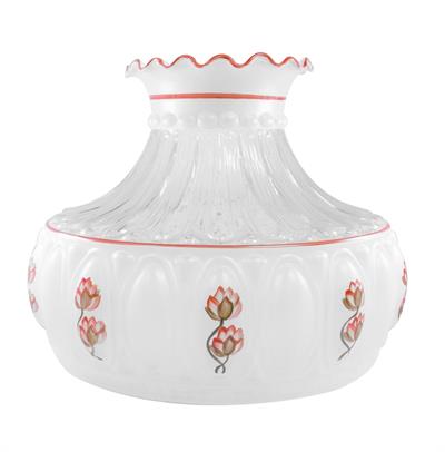 Aladdin Lamps Hand Painted Lotus Flower Crystal Shade #100022056 This beautiful shade is apart of the Crystal Series style shade with Clear middle and has been Hand Painted with two differnt flower patterns.