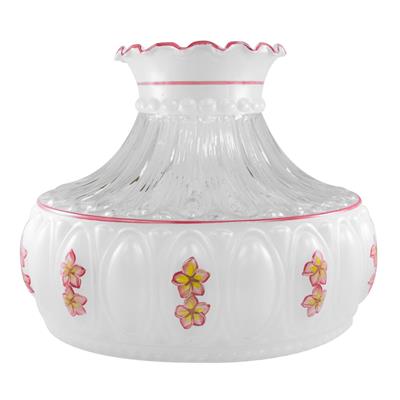 Aladdin Lamps 10" Hand Painted Plumeria Flower Crystal Shade #100022057 This beautiful shade is apart of the Crystal Series style shade with Clear middle and has been Hand Painted with two differnt flower patterns.