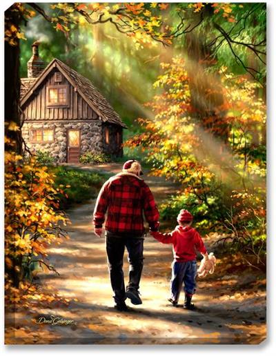 Glow Décor The Path Illuminated Wall Art by Dona Gelsinger Father and son walking in the woods art print