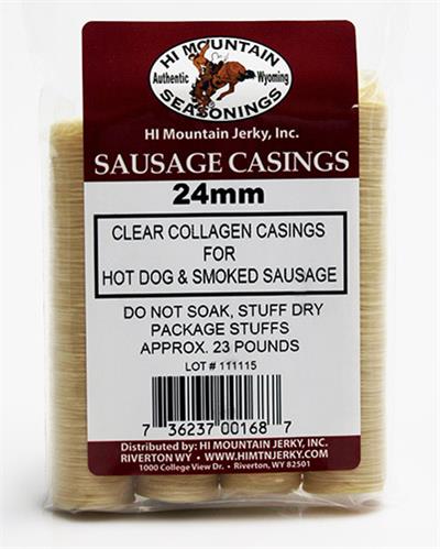 Clear Collagen Casings are perfect for making hot dogs, breakfast sausage and fresh sausage. Package will make up to 23 lbs. of meat.