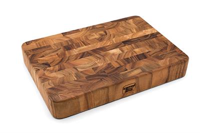 Fox Run Ironwood 3" End Grain Union Stock Yard Professional Chopping Butche Made of gorgeous Acacia hardwood, this Rectangular End Grain Cutting Board is functional and beautiful due to its rich, shimmering colors. Unlike traditionally made boards, end grain construction is less dulling to cutlery because the wood grain direction