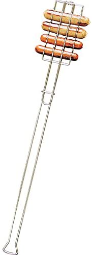 Cook 4 hot dogs without poking the meat. Simply place them inside the chromeplated steel cooking cavity. Close, lock and grill. 29" overall length. For open fire or bbq use.  29" length, chrome plated steel