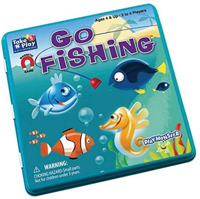  Use the magnetic fishing poles to catch the colorful fish and put them in your boat!  The convenient 6 3/4″ square tin case makes it easy to slip the games into most bags to take everywhere and keep kids entertained on a trip, waiting at the doctor’s off