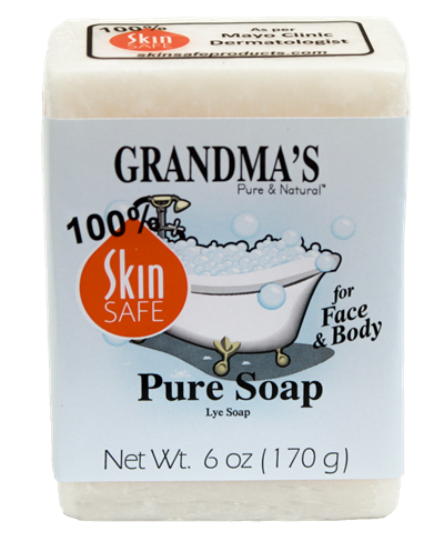 Grandma's Lye Soap Bar - Best Selling, All Natural Soap. USA Made Simple In Grandma's Lye Soap Bar - Best Selling, All Natural Soap No detergents, dyes, fragrance or other additives. Just pure soap. Clinically tested to be safe and mild on skin. SkinSafe rating of 100. Great for dry, itchy winter skin. Pure mild soap fomula used