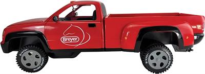 This well-detailed truck replicates the most popular shipping vehicle on the road, a Dually (for dual-wheeled) Stylish in Red with Black trim, it hitches to the matching 2-Horse, tag-along trailer in a snap!