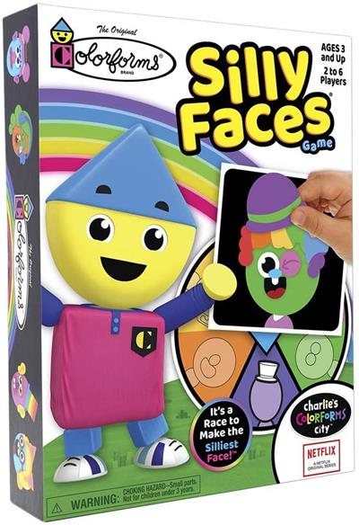 PlayMonster Colorforms Silly Faces Game #1115Z It’s a race to make the silliest face in this smile-filled classic game that sticks like magic! Spin the spinner and land on a face space to fill, then choose from a wacky assortment of re-stickable Colorforms pieces to stick on your face card.