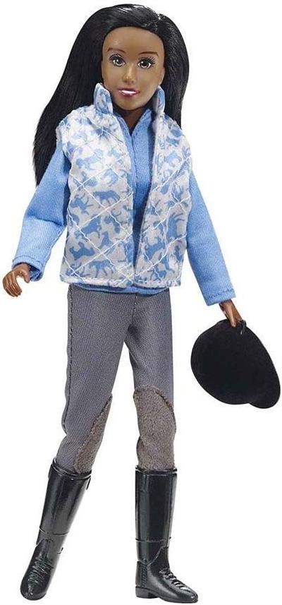 Breyer Horses Traditional Size Rider Doll Makayla #553 Girl Rider, English Makayla is ready to get to work schooling horses! She's attired in breeches, shirt, fleece-lined satin vest, tall boots and a helmet! Fully-articulated 8" figure.