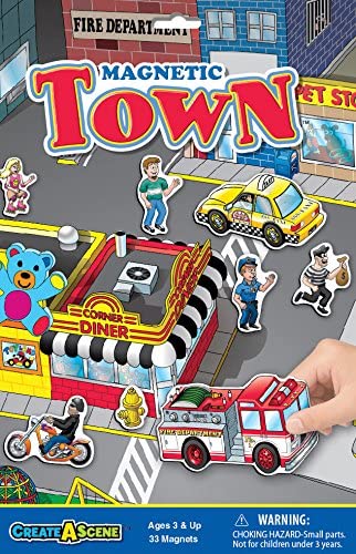 PlayMonster Create-A-Scene Magnetic Town Roleplay Playset Toy #7105 Are you ready for some new scenery? Has the same old view got you down? Go on your own adventure with Create-A-Scene! Spend hours exploring new places and discovering new things! Use your imagination to craft a fantastical journey.