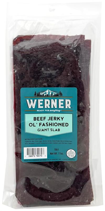 Werner Jerky 10 Count Ol Fashioned Giant Slab Ready for Every Adventure Premium ingredients. Standout flavor. Snacks that are ready for everything from hitting the trails to hitting the couch.