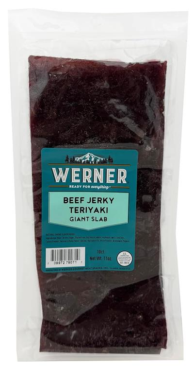 Werner Jerky 10 Count Teriyaki Giant Slab Ready for Every Adventure Premium ingredients. Standout flavor. Snacks that are ready for everything from hitting the trails to hitting the couch.