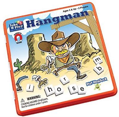 PlayMonster Take N Play Magnetic Hangman Travel Game #673 Fun For Every Day, Travel Times or Errands! The 6.75" tin is easy to take anywhere you go! Keep kids occupied in the car during short or long trips, plane rides, train rides and more! Or, take them along on trips to the doctor or dentist.