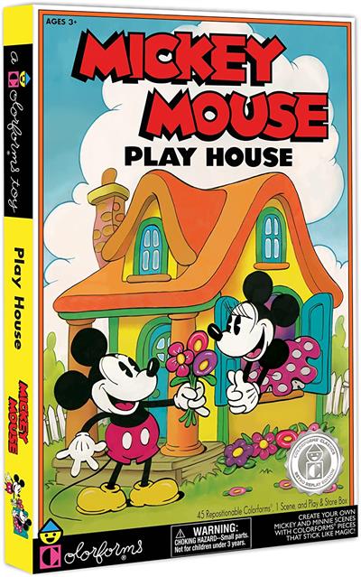 PlayMonster Colorforms Mickey and Minnie Mouse Play House Retro Play Set Colorforms have inspired creative expression and fun for over 60 years! The classic, re-stickable shapes provide endless opportunities for imaginative storytelling, and the countless combinations enhance learning through open-ended play.