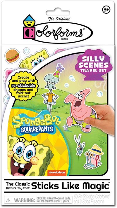 PlayMonster Colorforms Travel Playset – Spongebob Squarepants Re-Stickable A playset full of inspiration for creative expression! Create fun scenes over and over with re-stickable shapes! Enhance learning through open-ended play! For ages 3 and up