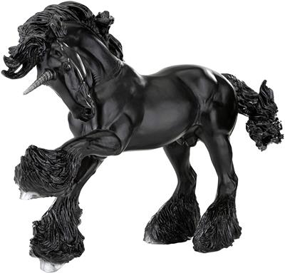 Breyer Horses Traditional Black Unicorn Stallion Obsidian #1841 As enchanting as it is elusive, the unicorn remains one of the most beloved mythical creatures in the world. Obsidian’s night-black coat blends into the shadows, except for the glint of his horn, and the delicate glittery shimmer of his mane and tail