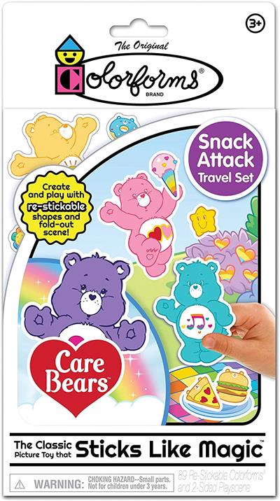 PlayMonster Retro Classic Colorforms Travel Playset – Carebears MESS-FREE PLAY ANYWHERE - This fold-out, double-sided play set holds the re-stickable Colorforms pieces with a resealable closure for easy storage and clean up on the go