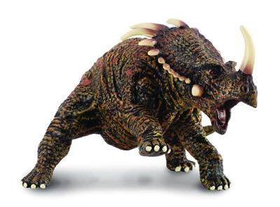 The Styracosaurus was a plant eater that grew to approximately 18 feet in length and weighed up to 3 tons. It lived approximately 77 - 70 years ago. This beautifully sculpted, collectible figure from our Prehistoric Life Collection measures 3.7''L x 2.4''