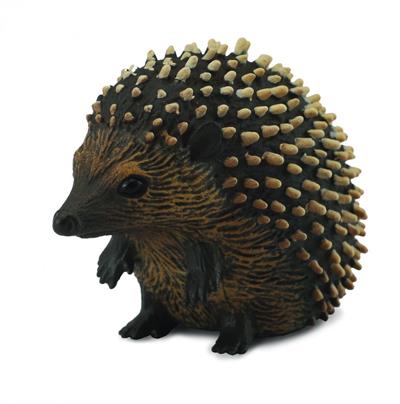The hedgehog uses its quills to protect itself from predators, using muscles which draw their quilled skin to cover their full body, and pulling in the parts of their bodies not covered, such as their head, feet, and belly. This realistic figurine toy mea