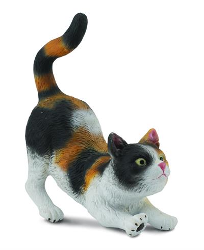 Tri Colored stretching calico kitty cat toy figurine