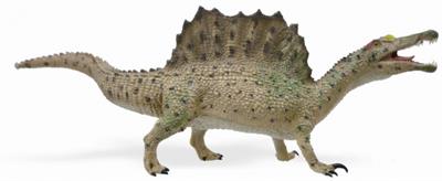 The distinctive spines of Spinosaurus, which were long extensions of the vertebrae, grew to at least 1.65 meters (5.4 ft) long and were likely to have had skin connecting them, forming a sail-like structure. This authentically detailed toy figurine of the