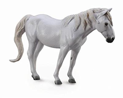 white or gray plastic model horse, unbreakable toy pony