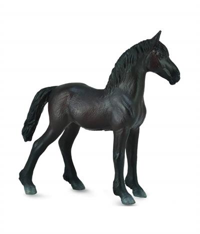 The breed is known for a brisk, high-stepping trot. The Friesian's temperament is considered active, and energetic, but also gentle and docile. This adorable foal measures 11cm x 10.8cm.