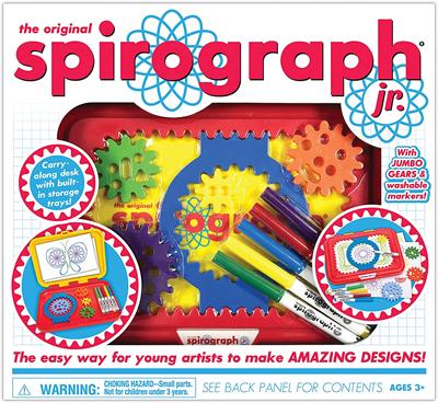 PlayMonster Spirograph JR - Create and Color Activity Set #01023 Created with junior artists in mind! The large design gears are easy to work with, and our instruction guide shows young imaginations how to turn Spirograph designs into awesome pictures!