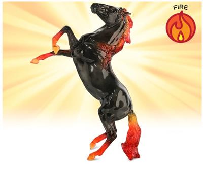 Brandell is a powerful rearing Mustang who embodies the beautiful and eye-catching properties of a fire and the uniqueness of a fire-type horse.  He is reminiscent of burning charcoals with his shimmery smokey black coat and fiery accents.