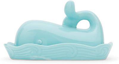 Fox Run Whale Ceramic Butter Dish with Lid Aqua Blue 7 inch #48743 With an Aqua Blue pastel and whale-shaped design, this dish brings a fun and practical seaside highlight to your kitchen table and counter. Protect and store butter after each use while keeping fresh at room temperature, and safely shielded from unwanted