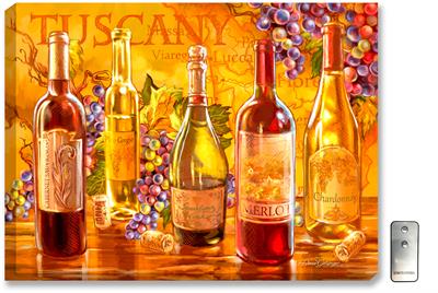 Glow Décor Tuscan Bottles Illuminated Wall Art #D1510 by Dona Gelsinger Wine bottle and grape art print