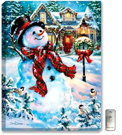 Glow Décor An Old Fashioned Christmas Illuminated Wall Art #G1563 Happy snowman in winter with christmas lights and house