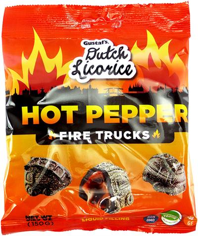 Gerrit Verburg Gustaf's Hot Pepper Gummy Fire Trucks Candy #51608 Gustafs sweet and spicy gummy licorice flavored treat