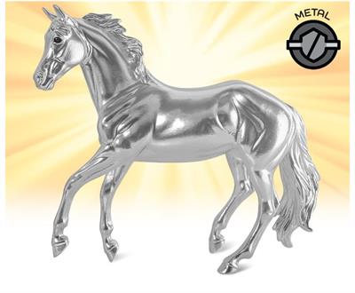 Iridium is a focused stock horse who represents the tough and hard-working metal-type horse.  Her glossy, shimmering silver coat represents the second-densest natural metal, iridium.