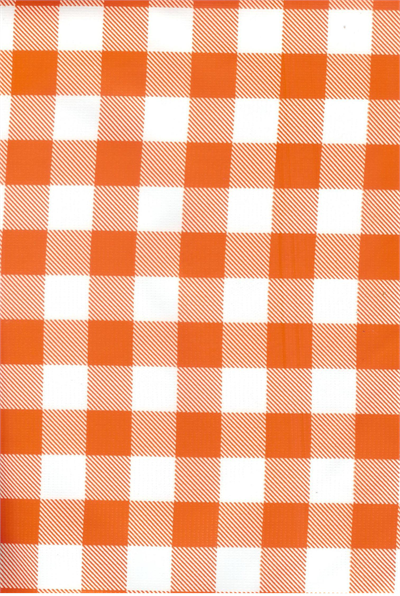 Picnic Check Orange Oil Cloth, Yardage Oilcloth yardage in a big, bold check. A classic picnic design, this print is for the traditionalist who enjoys a large check of 1"in width. Layer it up with some fruity or floral prints for a fun twist.