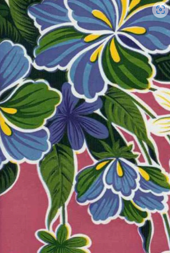 Hibiscus on Pink Oil Cloth, Yardage