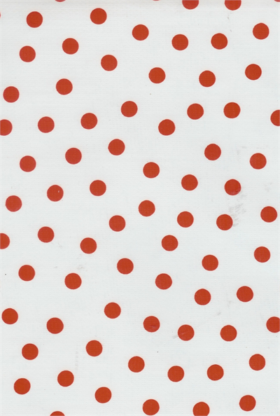 Polka Dots Red on White Oil Cloth, Full Bolt Oilcloth yardage in a universally adored polka dot pattern. This small repeat pattern is incredibly versatile and whimsical, and looks lovely in any color.