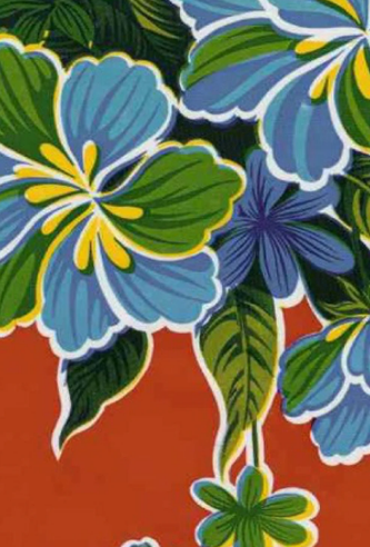Hibiscus on Red Oil Cloth, Full Bolt Hibiscus on Red Oil Cloth, Full Bolt