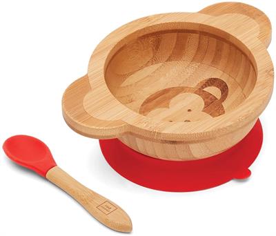 Red Rover Monkey Bamboo Suction Bowl and Feeding Spoon #20011 5.5 x 7.25 x The bamboo fiber handles are ergonomic and easy to hold for both assisting parents and tiny toddler hands! Bright, cheerfully colored tip of spoon is made of soft silicone, which is safe and gentle enough for teething gums. Only the best for baby, These u