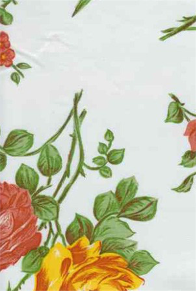 Rosegall White Oil Cloth, Yardage Oilcloth yardage with colorful long-stemmed roses on a simple grid background. An excellent choice for anything from small crafts to large tablecloths, these beautiful pastels prints are pretty as a picture.