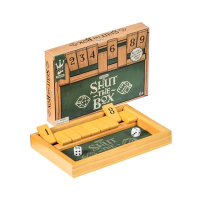 Schylling Toys Wooden Shut The Box Game #STBG Flip as many boxes as possible and win the game! This fun game includes a pair of dice and detailed instructions. Measures 10" x 6.78" x 1.25" Ages 6 & up