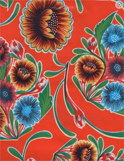 Blooms on Orange Oil Cloth, Full Bolt Blooms on Orange Oil Cloth, Full Bolt