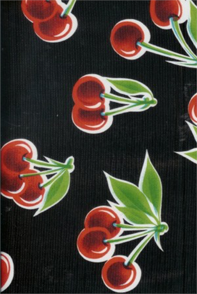 Oilcloth yardage with a classic design of eye-catching cherries. Equal parts country-chic and pin-up rockabilly. Great for your kitchen, on tables, in drawers, and under the sink.
