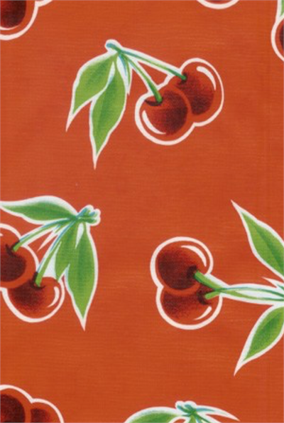 Stella Cherries on Red Oil Cloth, Full Bolt Oilcloth yardage with a classic design of eye-catching cherries. Equal parts country-chic and pin-up rockabilly. Great for your kitchen, on tables, in drawers, and under the sink.
