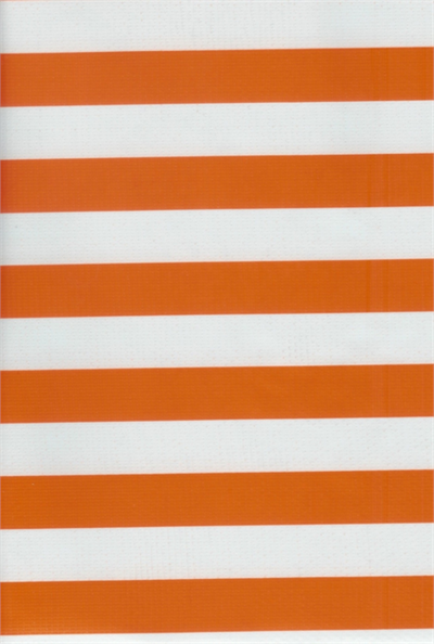 Stripes Oil Cloth in Orange, Full Bolt Oilcloth yardage in a wide awning stripe- a summertime classic! Is it circus? Is it contemporary? Up to you! We love them all. These colorful stripes are about 1" wide.