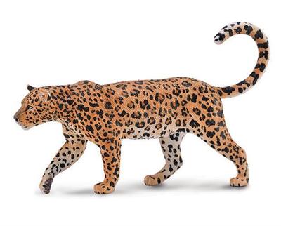 CollectA's realistic toy figurine of a walking African Leopard #88866 measures 5.0"L x 3.2"H. Age 3+. 1:18 Scale.