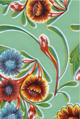 Blooms on Aqua Green Oil Cloth, Yardage Blooms on Aqua Green Oil Cloth, Yardage
