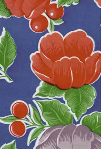Poppies on Blue Oil Cloth, Full Bolt Poppies on Blue Oil Cloth, Full Bolt