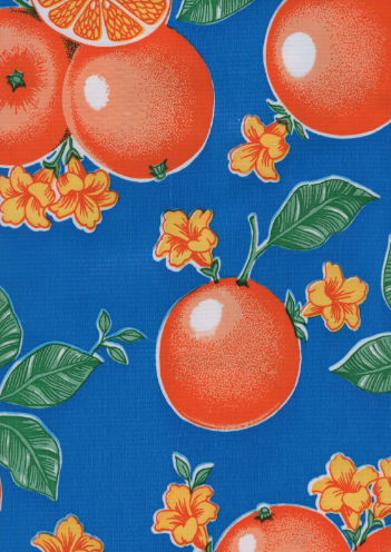 Oranges on Bright Blue Oil Cloth, Yardage
